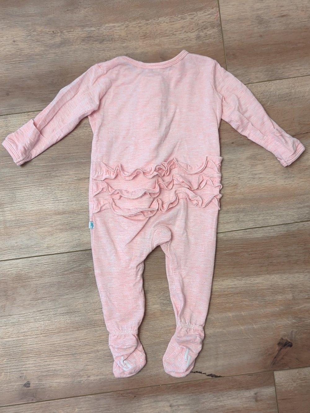 Posh Peanut Pink Heather Ruffle Zip Front Baby Footie, NB - Picture 5 of 8